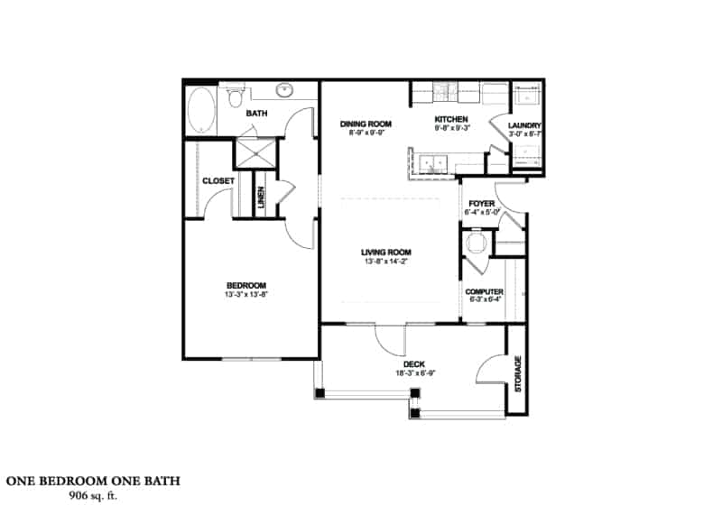 Greystone Properties Columbus, GA Maple Ridge Corporate Stay One Bedroom Floor Plan with deck.