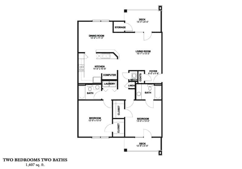 Greystone Properties Corporate Stay Two bedroom with deck floor plan.