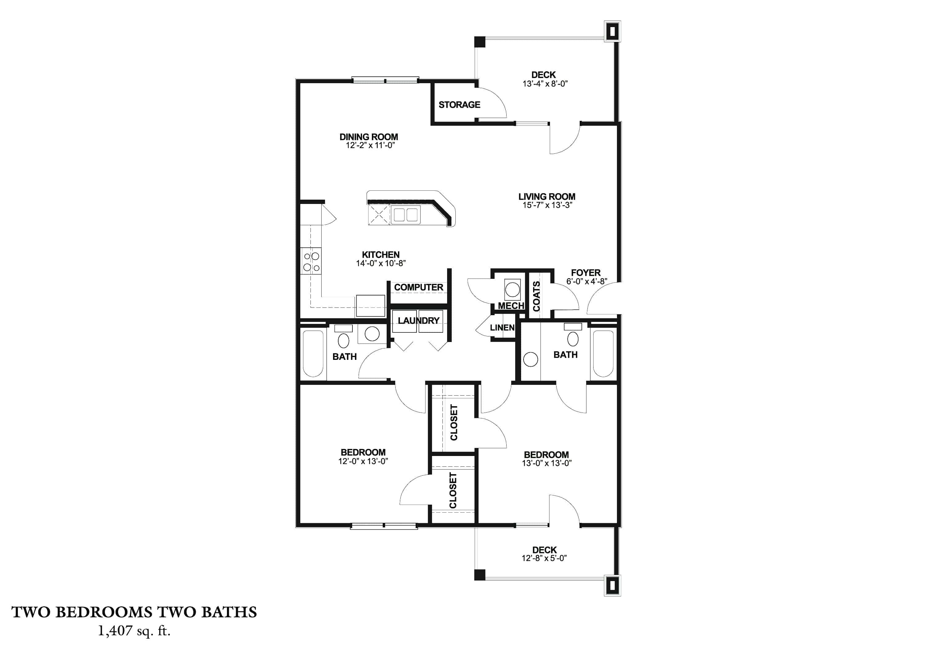 Greystone Properties Corporate Stay Two bedroom with deck floor plan.