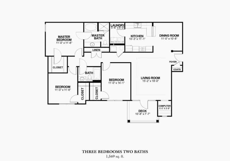 Greystone Properties Columbus, Georgia Apartments three bedroom floor plan.