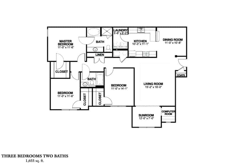 Greystone Properties three bedroom CRS corporate stay floor plan. In Columbus Georgia Apartments