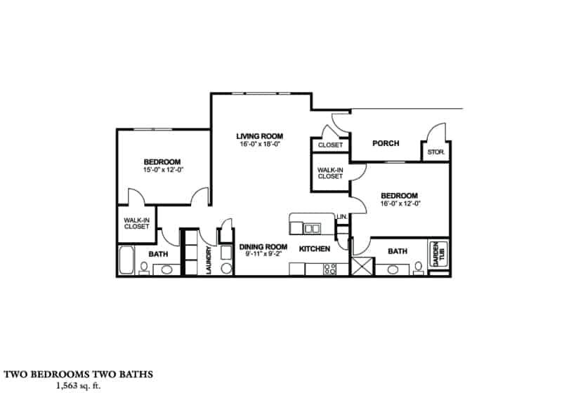 Two Bedroom - (C) Approx. 1,563 sq. ft. Beds 2 Baths 2